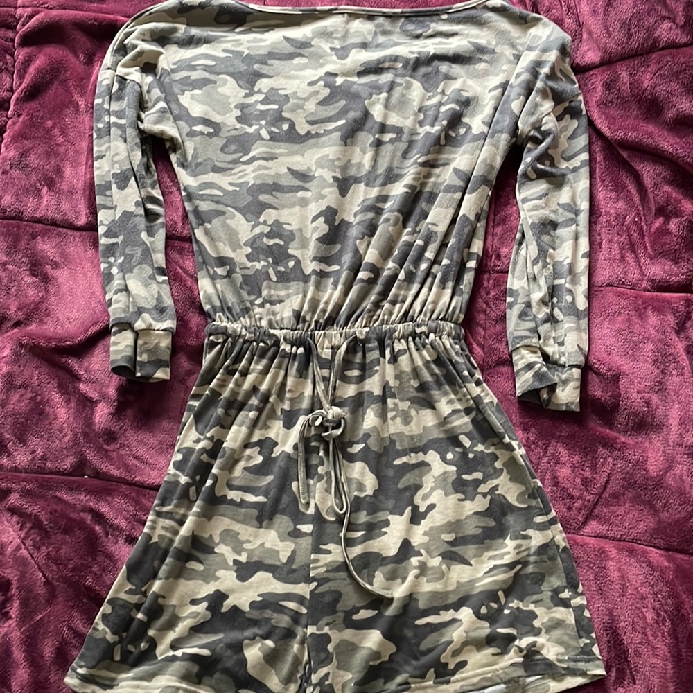Camo Print Long Sleeve Romper